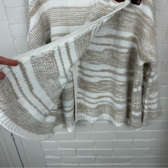 Calvin Klein Neutral Fuzzy Striped Knit Wrap Sweater Size S/M - Picture 8 of 11